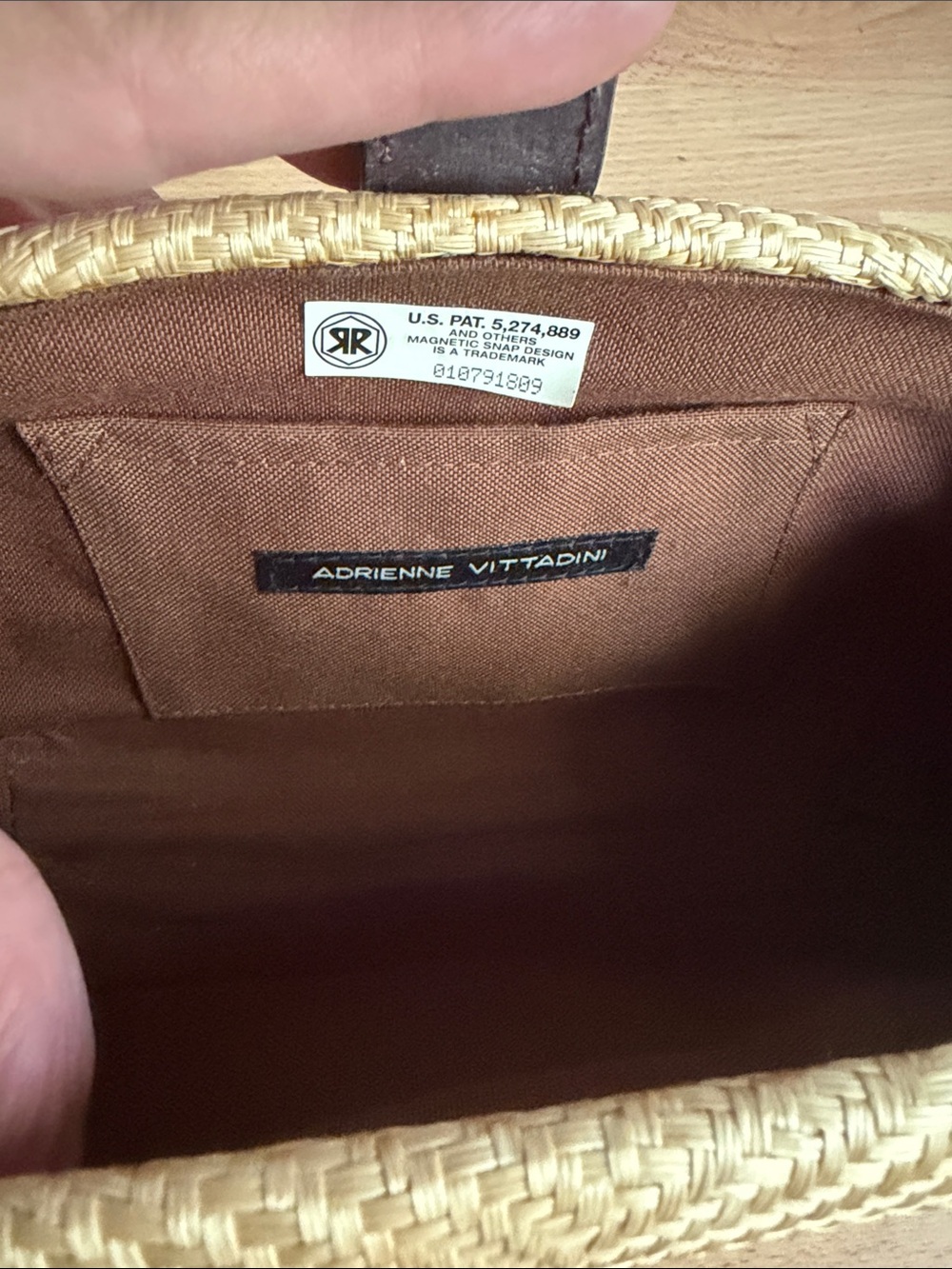 Adrienne Vittadini Vintage Woven Clutch with Brown Leather Accent and Gem Detail - Picture 4 of 6